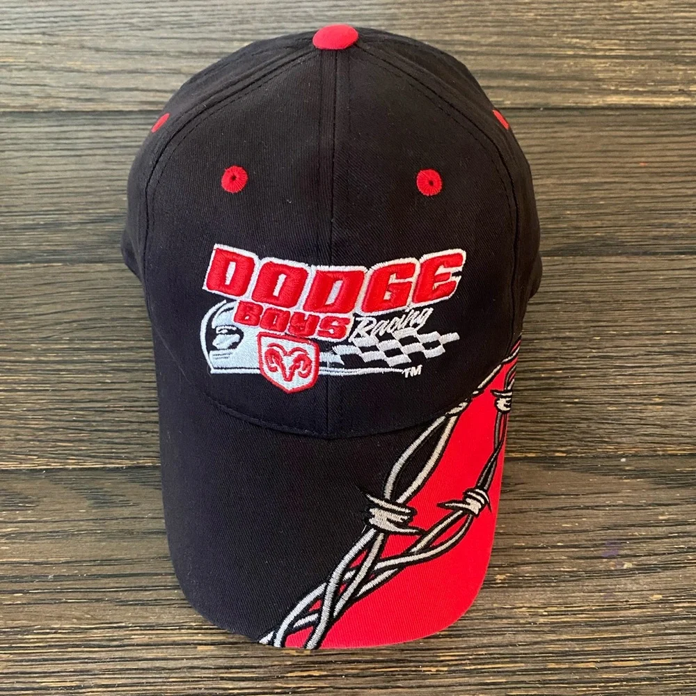 Vintage Dodge Boys NASCAR Racing Hat Cap Adjustable Black Red 1990’s Barbed Wire